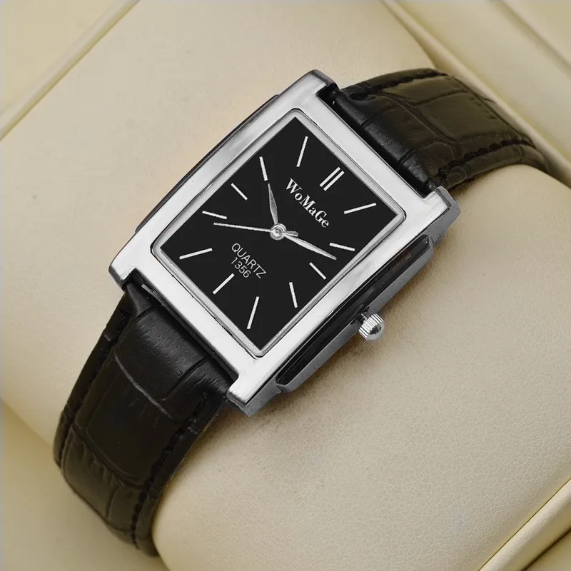 Men Square Watch Black White Case Leather Watch Band Woman Men Watches Top Brand Luxury Quartz Clock Montre Homme Vintage thumbnail 3