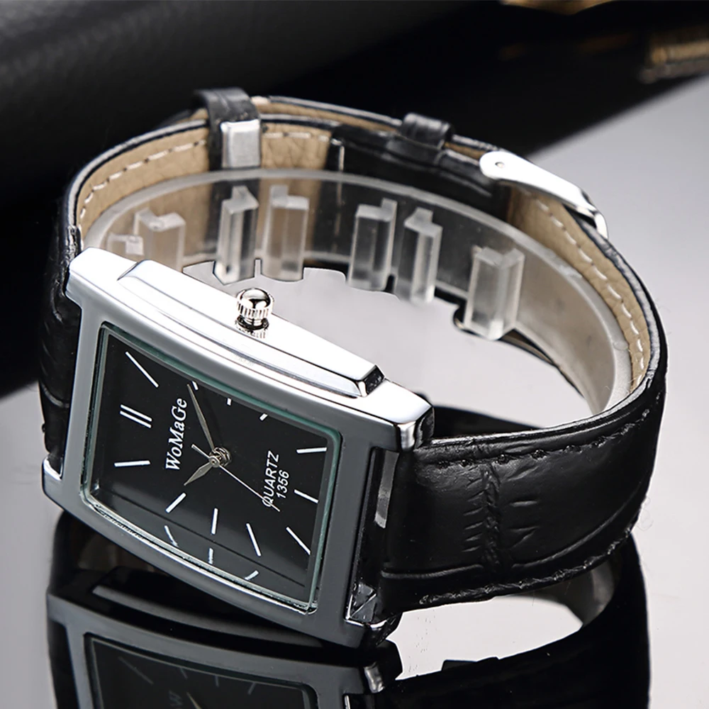 Men Square Watch Black White Case Leather Watch Band Woman Men Watches Top Brand Luxury Quartz Clock Montre Homme Vintage thumbnail 6