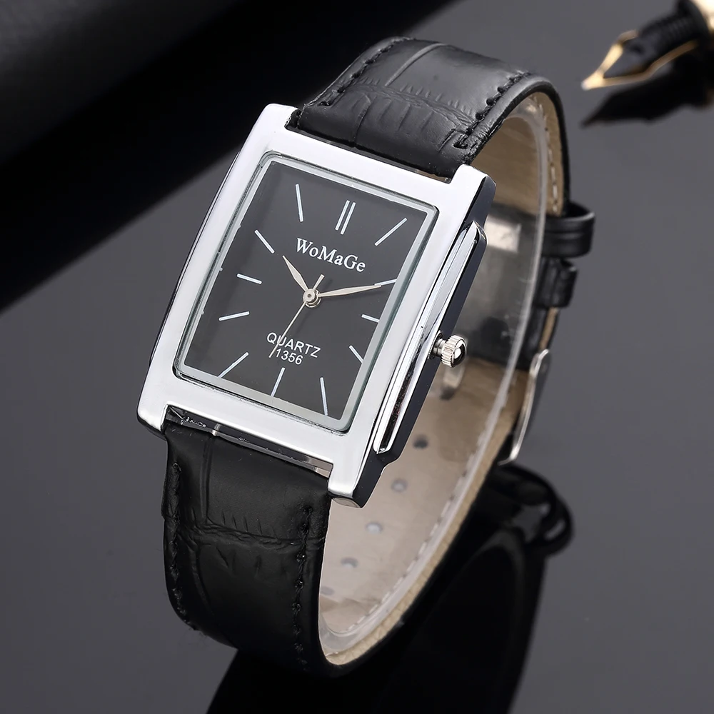Men Square Watch Black White Case Leather Watch Band Woman Men Watches Top Brand Luxury Quartz Clock Montre Homme Vintage thumbnail 5