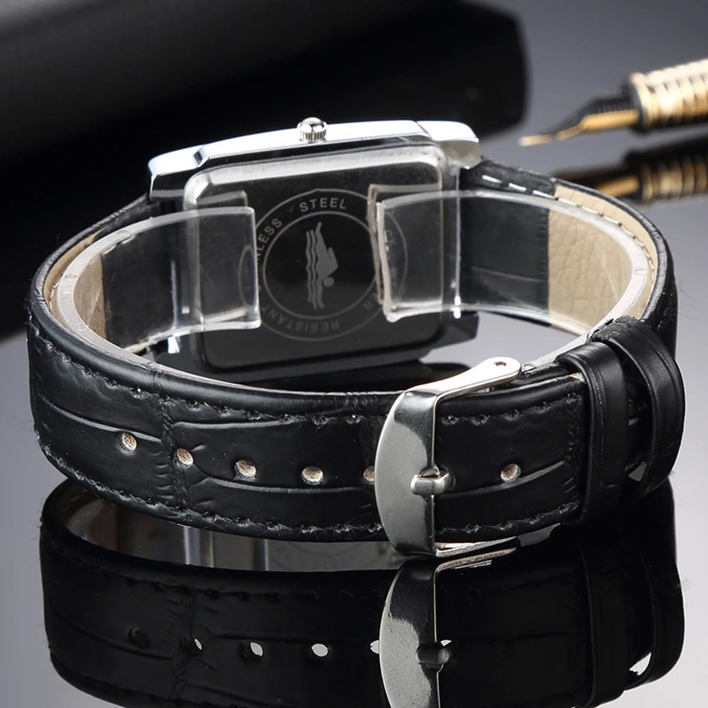 Men Square Watch Black White Case Leather Watch Band Woman Men Watches Top Brand Luxury Quartz Clock Montre Homme Vintage thumbnail 4