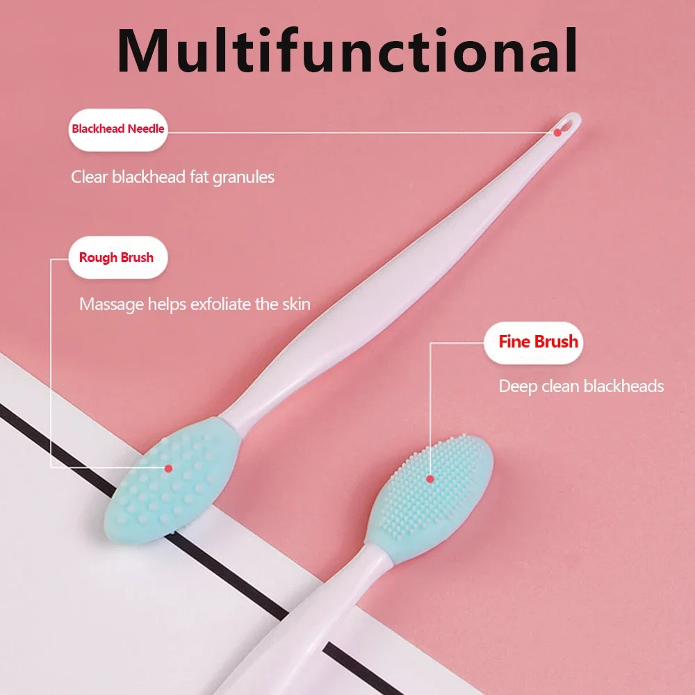 1PC/4PCS  Beauty Skin Care Wash Face Silicone Brush Exfoliating Nose Clean Blackhead Removal Brushes Tools With Replacement Head thumbnail 2