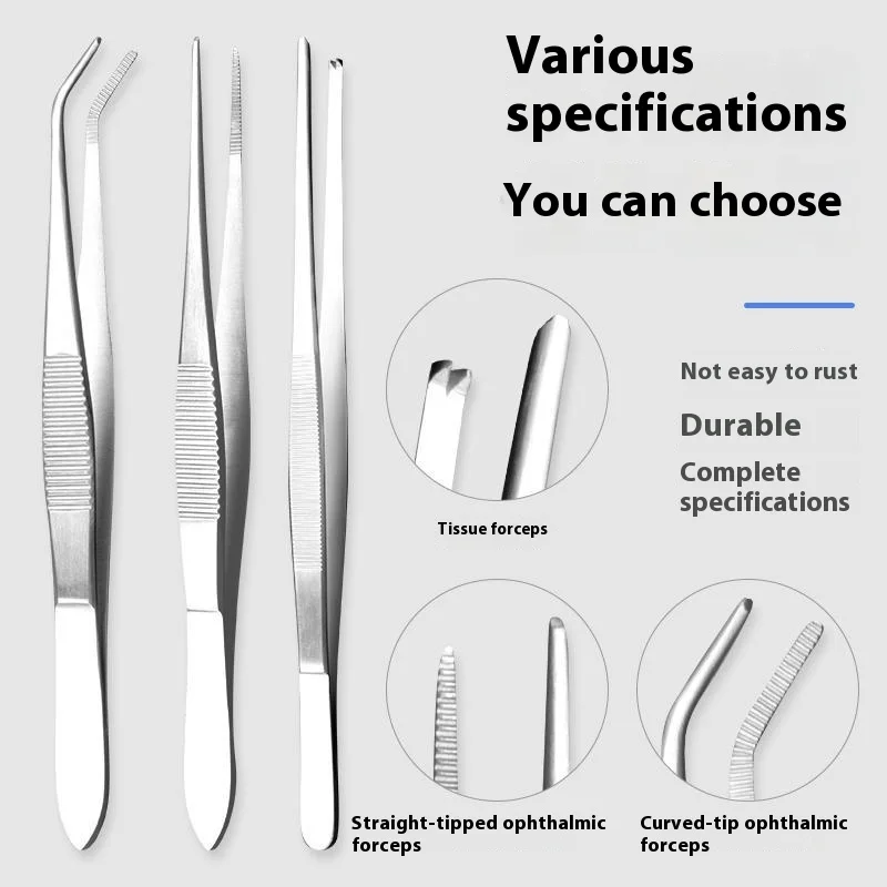 JUSTLANG Medical Tissue Forceps Thickening Stainless Steel Toothed Forceps Hook Dressing Tweezers Straight Elbow Clamp Forceps