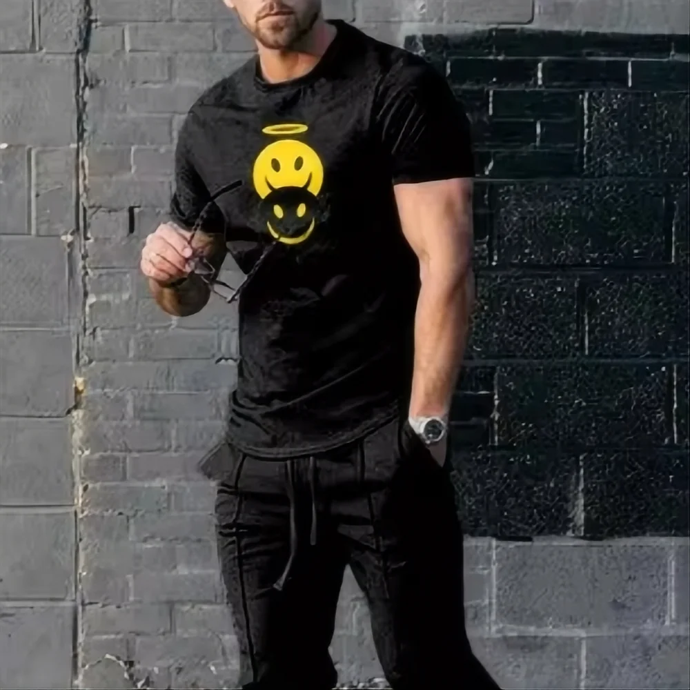 Men's Summer Fashion Sports Set Trendy 3D Printed Sports Set Casual Jogging Street Wear Short Sleeve T-shirt Long Pants 2-piece thumbnail 4