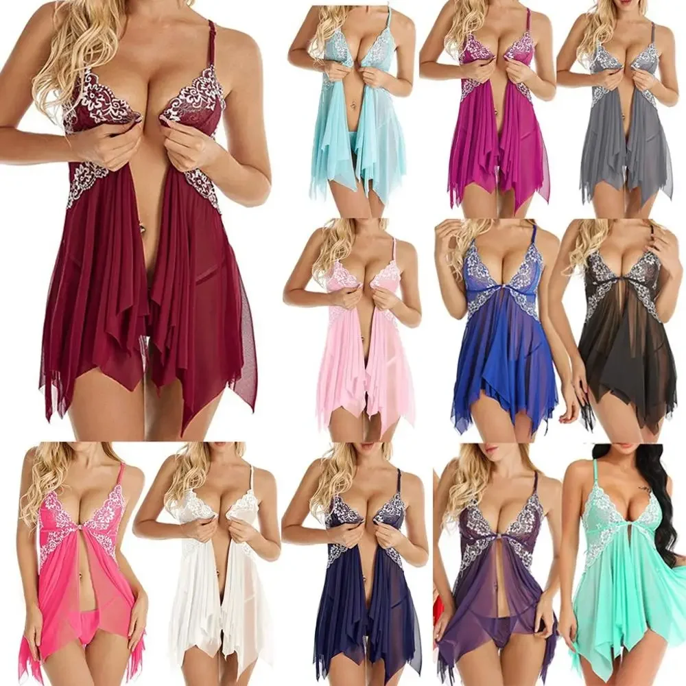 Lace Front Closure Sleepwear Women Sexy Lingerie Dress Porno Suit Babydoll Transparent Mesh Nightdress Erotic Clothing thumbnail 5