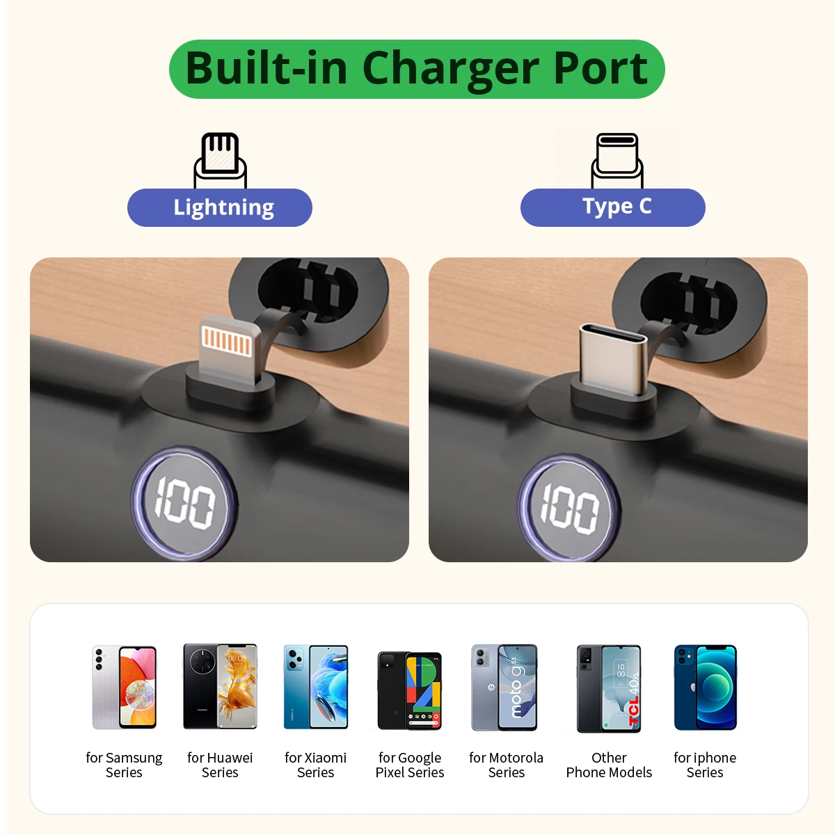 Fast Charge Portable Charger for iPhone Samsung Xiaomi Compact External Spare Battery Built-in Plug PD Fast Charging Power Bank thumbnail 3