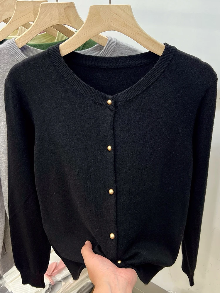AOSSVIAO Long Sleeve Sweaters Cardigan Spring Autumn Women O-Neck Knitwear Tops Clothing Fashion Basic Tops thumbnail 4