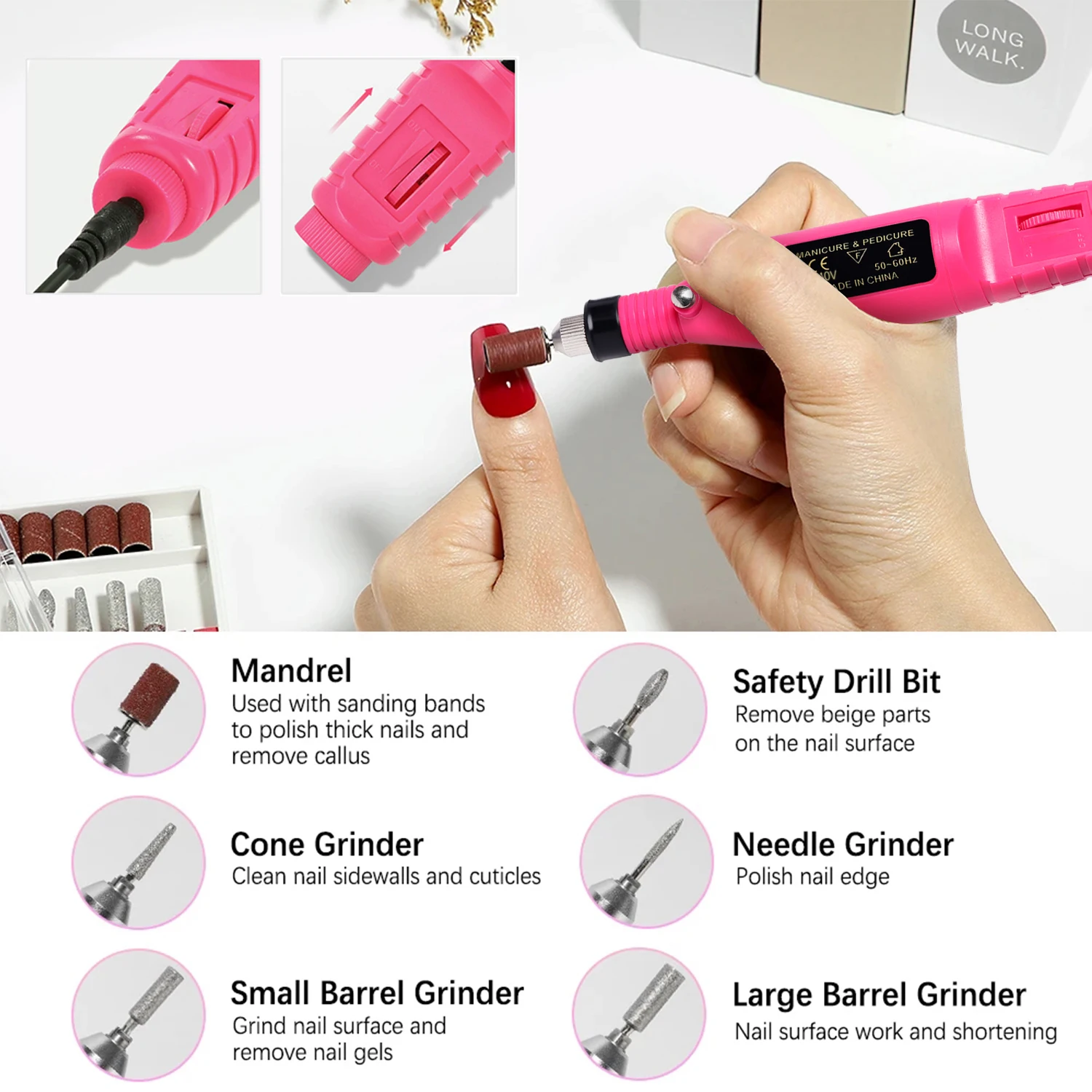 Electric Nail Sander Set Nail Drill Machine Grinding Equipment Milling Cutter For Manicure Pedicure Strong Polishing Tools thumbnail 4