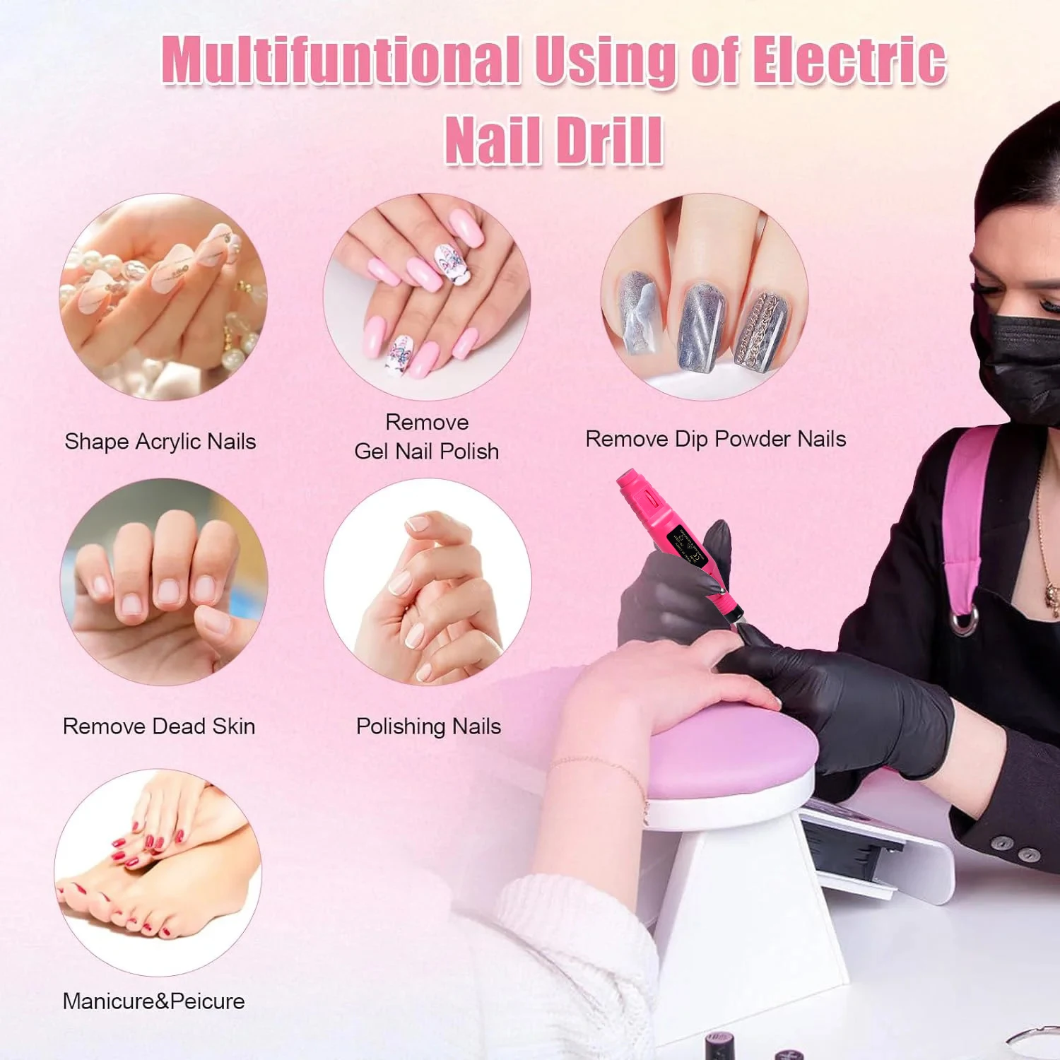 Electric Nail Sander Set Nail Drill Machine Grinding Equipment Milling Cutter For Manicure Pedicure Strong Polishing Tools thumbnail 5