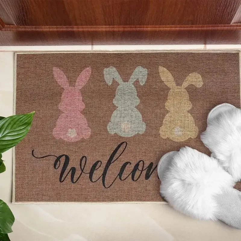 Cute Rabbit Print Mat Happy Easter Entrance Floor Decorative Washable Carpet Non-slip Easy Clean Rug Wrinkle-Resistant Doormat thumbnail 2