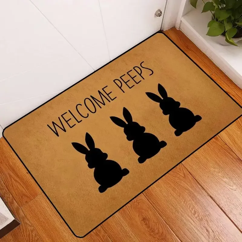 Cute Rabbit Print Mat Happy Easter Entrance Floor Decorative Washable Carpet Non-slip Easy Clean Rug Wrinkle-Resistant Doormat thumbnail 3