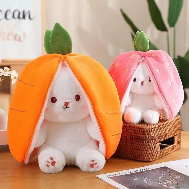 25cm Cute Strawberry Carrot Rabbit Plush Toy Stuffed Creative Into Fruit Transform Baby Cuddly Bunny Doll for Kid Birthday Gift thumbnail 5