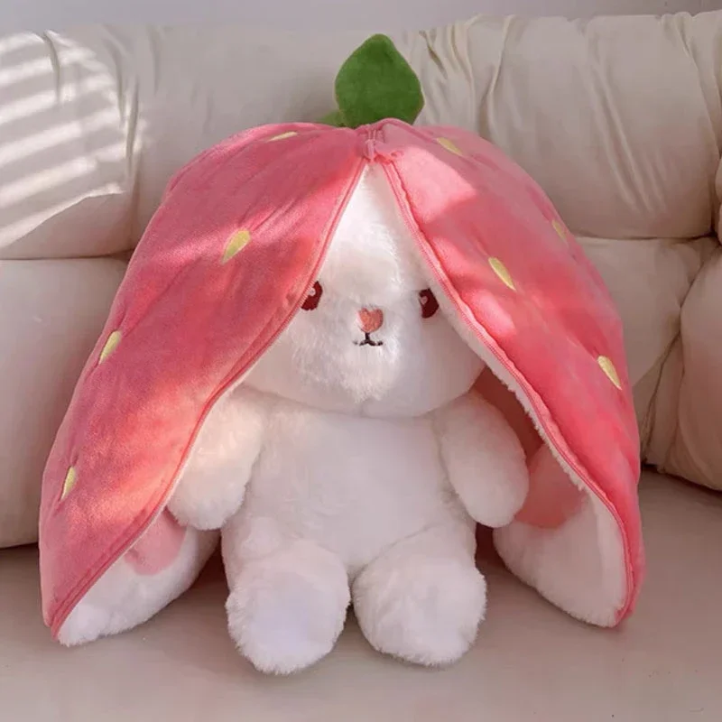 25cm Cute Strawberry Carrot Rabbit Plush Toy Stuffed Creative Into Fruit Transform Baby Cuddly Bunny Doll for Kid Birthday Gift thumbnail 3