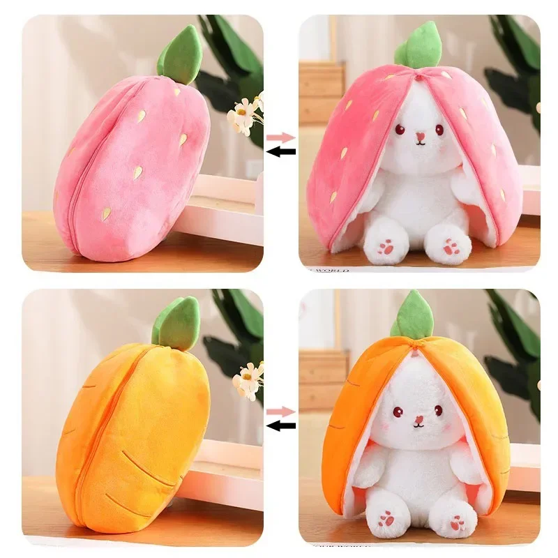25cm Cute Strawberry Carrot Rabbit Plush Toy Stuffed Creative Into Fruit Transform Baby Cuddly Bunny Doll for Kid Birthday Gift thumbnail 6