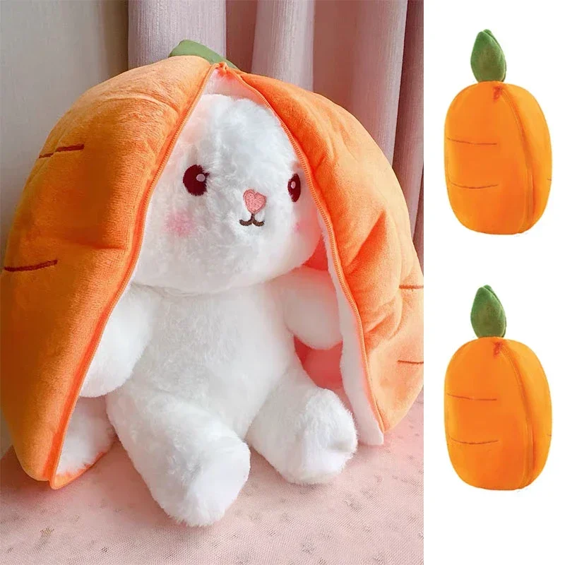 25cm Cute Strawberry Carrot Rabbit Plush Toy Stuffed Creative Into Fruit Transform Baby Cuddly Bunny Doll for Kid Birthday Gift thumbnail 2