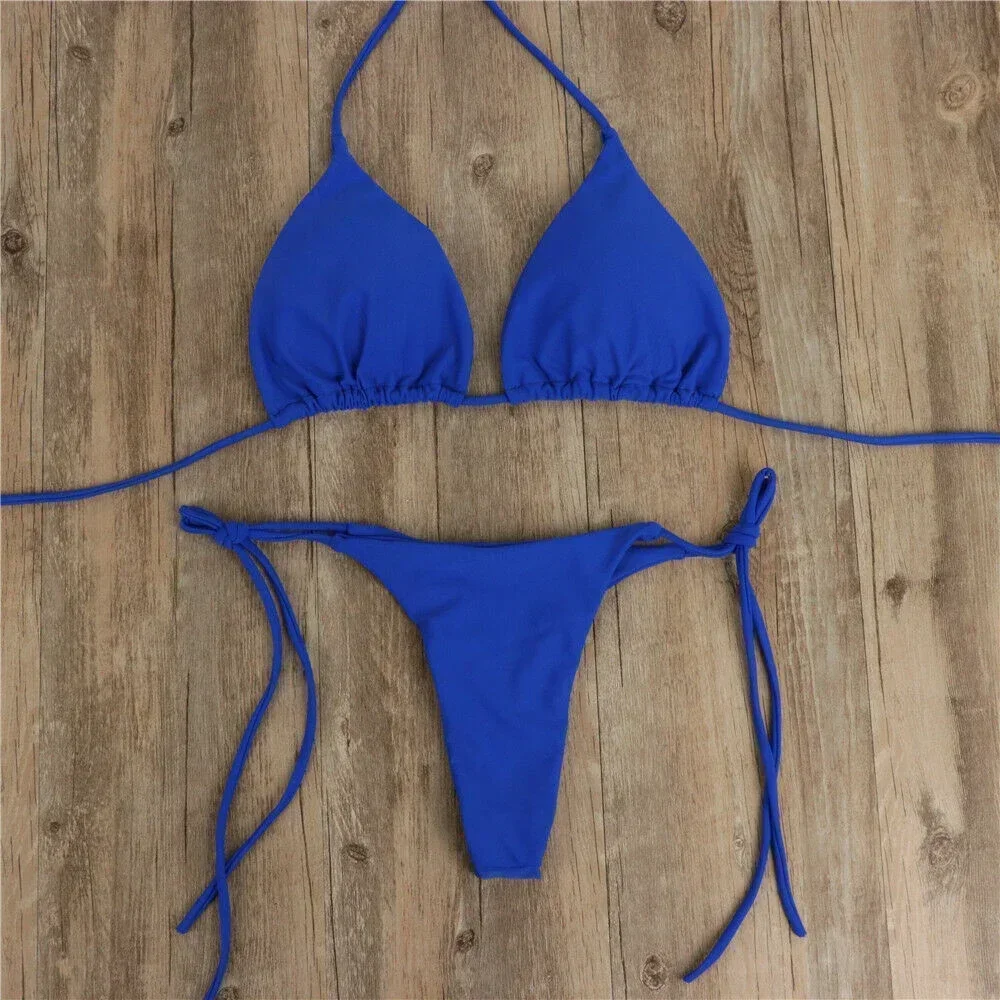 Women Thong Bikini Set Side Tie Sexy Swimsuit Bandage Style Brazilian Swimwear Bikini 2022 Woman Solid Color Beach Swimwear thumbnail 3