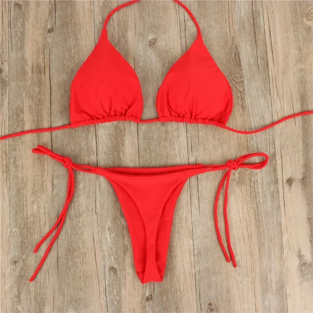 Women Thong Bikini Set Side Tie Sexy Swimsuit Bandage Style Brazilian Swimwear Bikini 2022 Woman Solid Color Beach Swimwear thumbnail 2