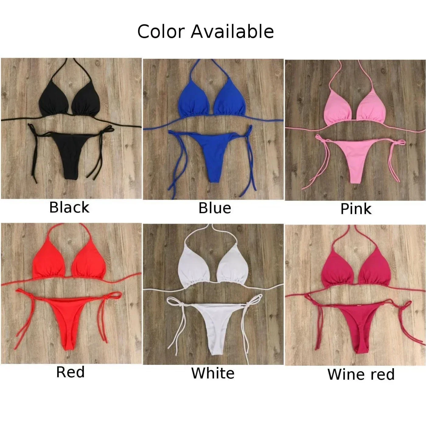 Women Thong Bikini Set Side Tie Sexy Swimsuit Bandage Style Brazilian Swimwear Bikini 2022 Woman Solid Color Beach Swimwear thumbnail 5