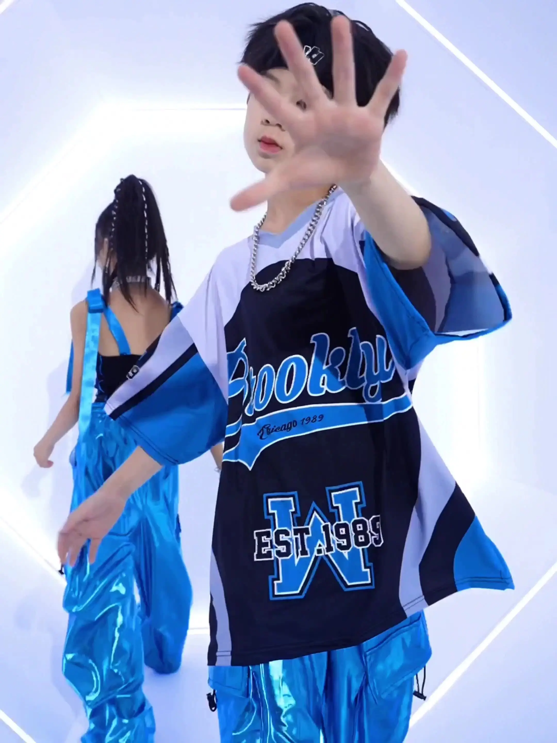 Cool Bright Blue Street Dance Costume Kids Jazz Fashion Clothes Boys Girls Hip Hop Oversize Tops Pants Runways Show Outfit thumbnail 4