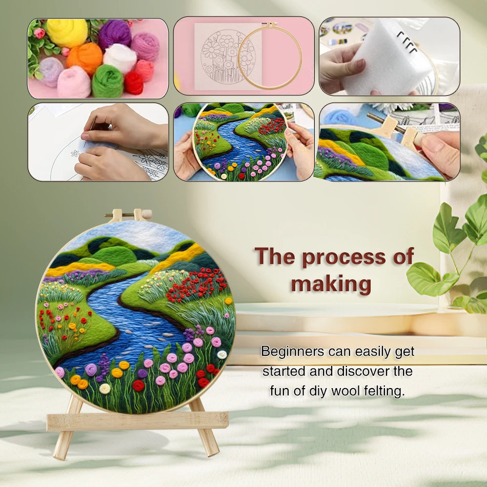 Waterfall Landscape Wool Felting Painting Frame DIY Wool Embroidery Kit Funny Wool Needle Felt Picture Kit Craft Painting Gift thumbnail 3