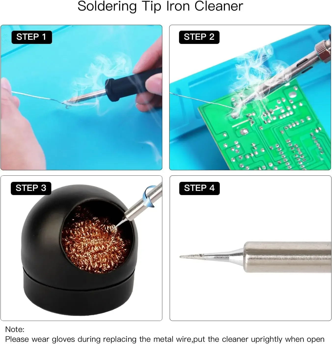 Soldering Iron Tip Cleaner Desoldering Cleaning Ball Welding Soldering Iron Mesh Filter Metal Wire Stand Steel Ball Tin Remover thumbnail 2