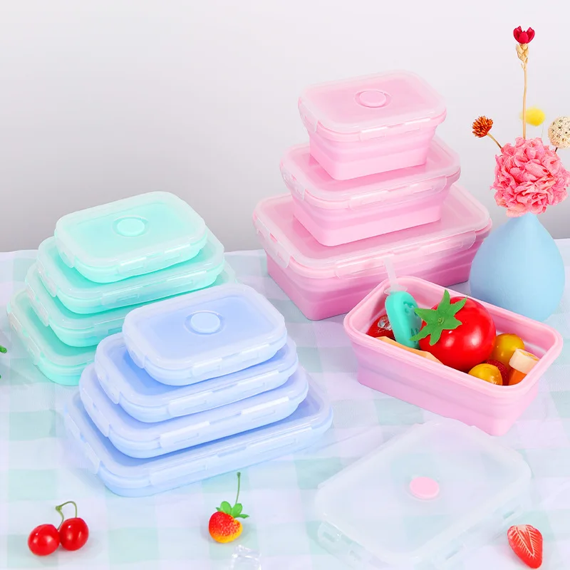 4PS Collapsible Food Storage Containers with Lids & Vent,, Kitchen Stacking Silicone Collapsible Meal Prep Container Set for thumbnail 3
