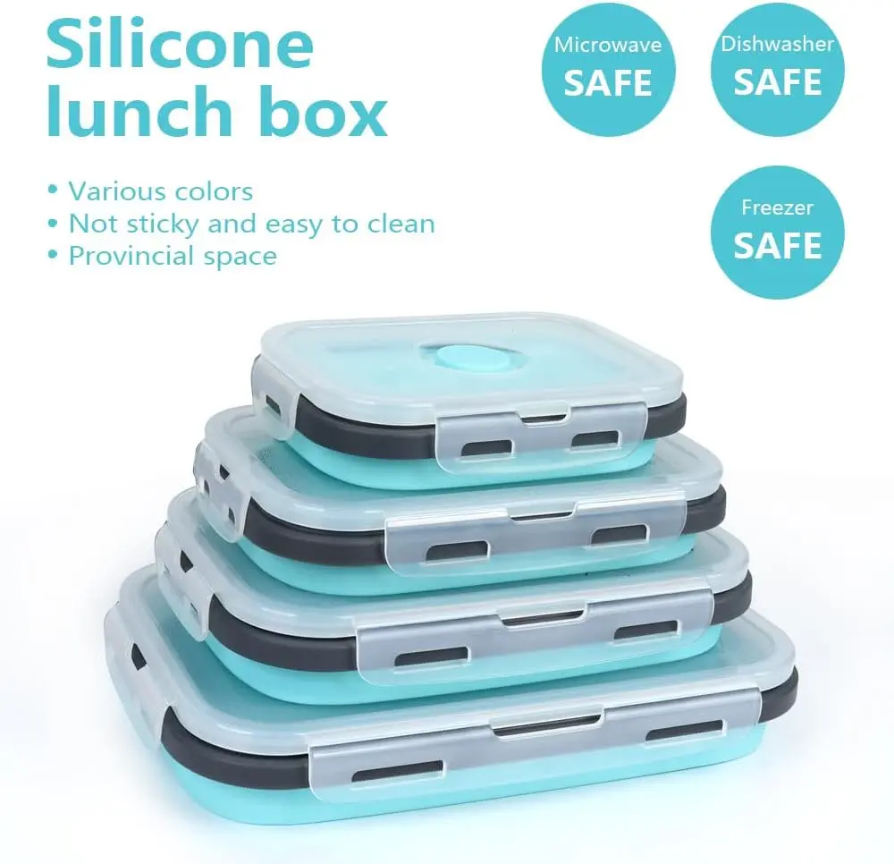 4PS Collapsible Food Storage Containers with Lids & Vent,, Kitchen Stacking Silicone Collapsible Meal Prep Container Set for thumbnail 2