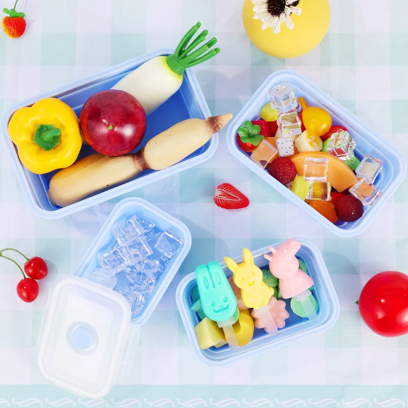 4PS Collapsible Food Storage Containers with Lids & Vent,, Kitchen Stacking Silicone Collapsible Meal Prep Container Set for thumbnail 4