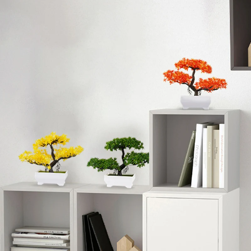 Artificial Plastic Plants Bonsai Fake Plant Flowers Potted Ornaments Simulated Tree Potted Creative Desk Decor Home Table Decor thumbnail 2