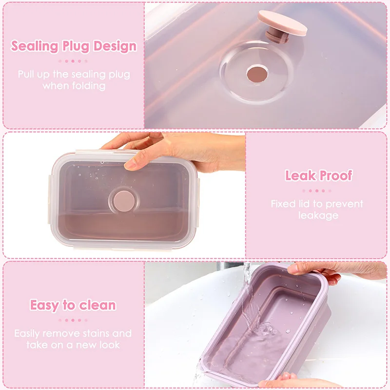 Collapsible Food Storage Containers Foldable Silicone Lunch Containers with Lids, Rectangle Collapsible Bowls Round Food Bowls thumbnail 3