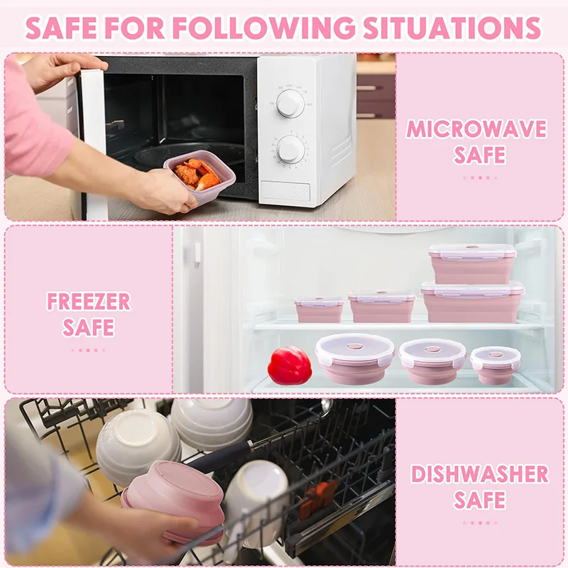 Collapsible Food Storage Containers Foldable Silicone Lunch Containers with Lids, Rectangle Collapsible Bowls Round Food Bowls thumbnail 4