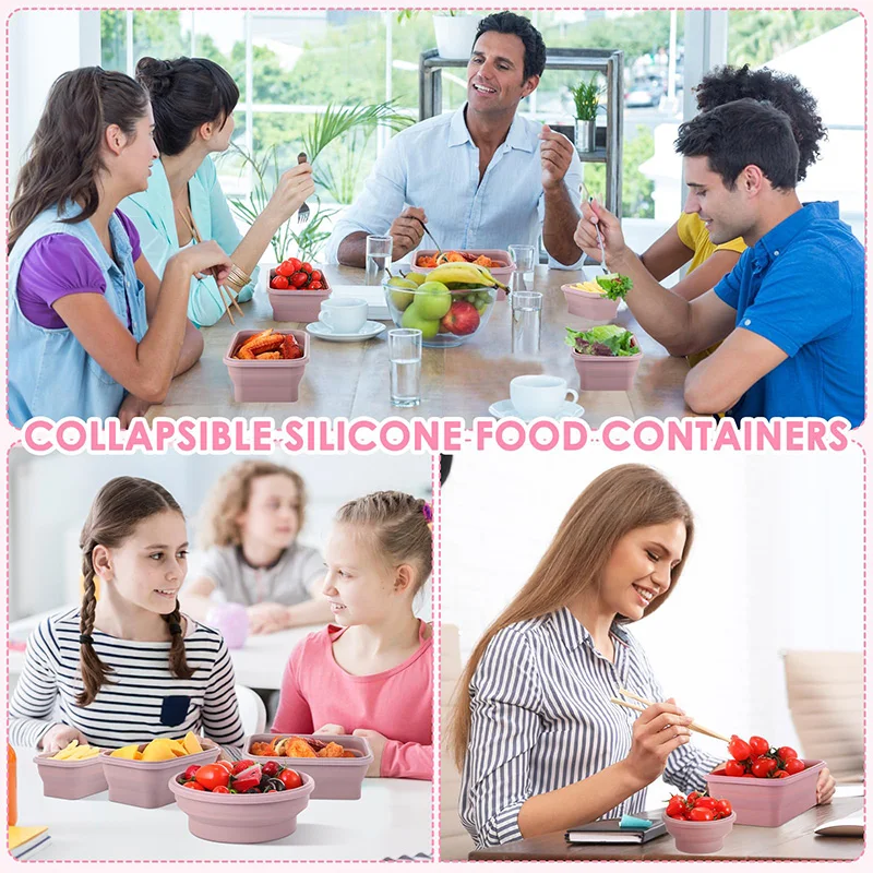 Collapsible Food Storage Containers Foldable Silicone Lunch Containers with Lids, Rectangle Collapsible Bowls Round Food Bowls thumbnail 2