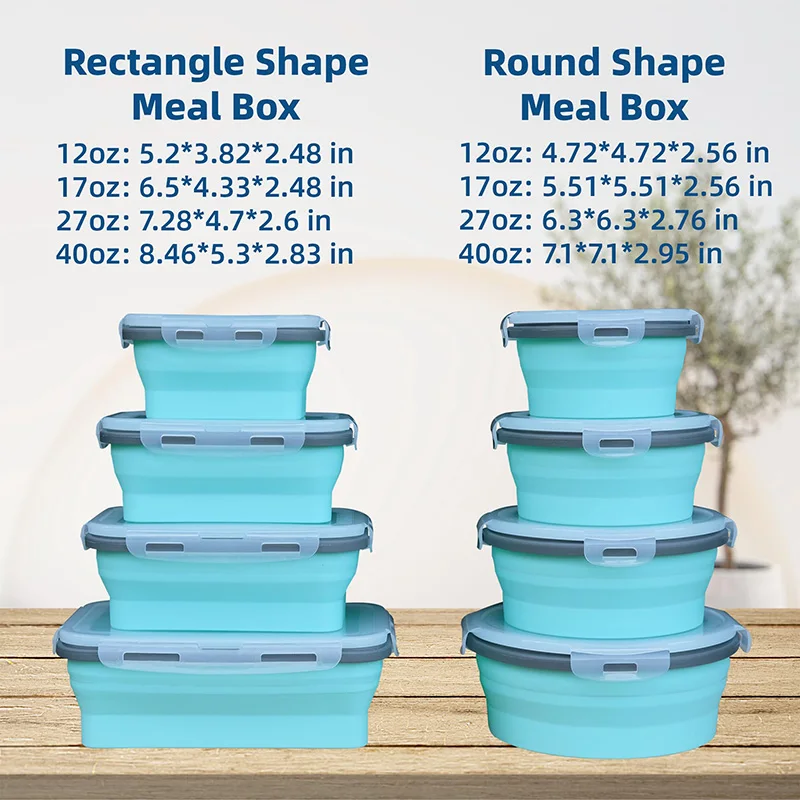 Collapsible Food Storage Containers Foldable Silicone Lunch Containers with Lids, Rectangle Collapsible Bowls Round Food Bowls thumbnail 6