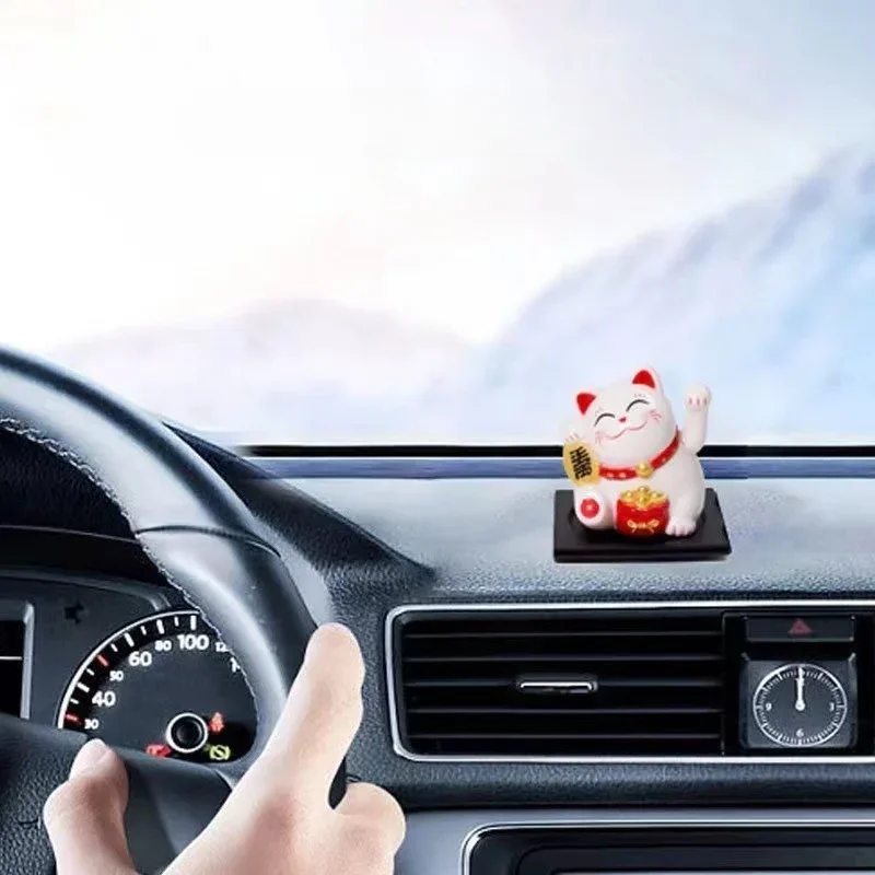Solar Powered Automatic Waving Cat Beckoning Fortune Cat Lucky Cat For Office Decor Car Ornament Birthday Gift Home Decoration thumbnail 2