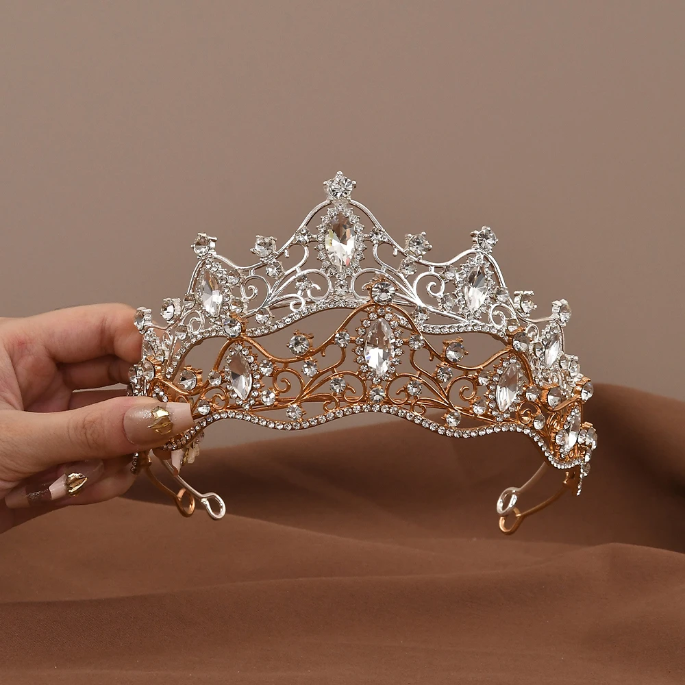 Princess Queen Vintage Baroque Crystal Crown Rhinestone Tiara For Women Bridal Weeding Party Prom Jewelry Hair Accessories thumbnail 2