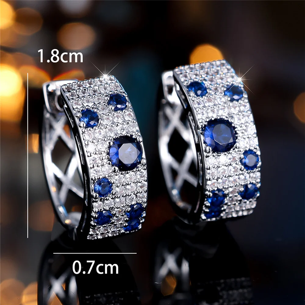 Cute Female White Blue Zircon Stone Round Hoop Earrings Fashion Gold Color Wedding Jewelry For Women thumbnail 4