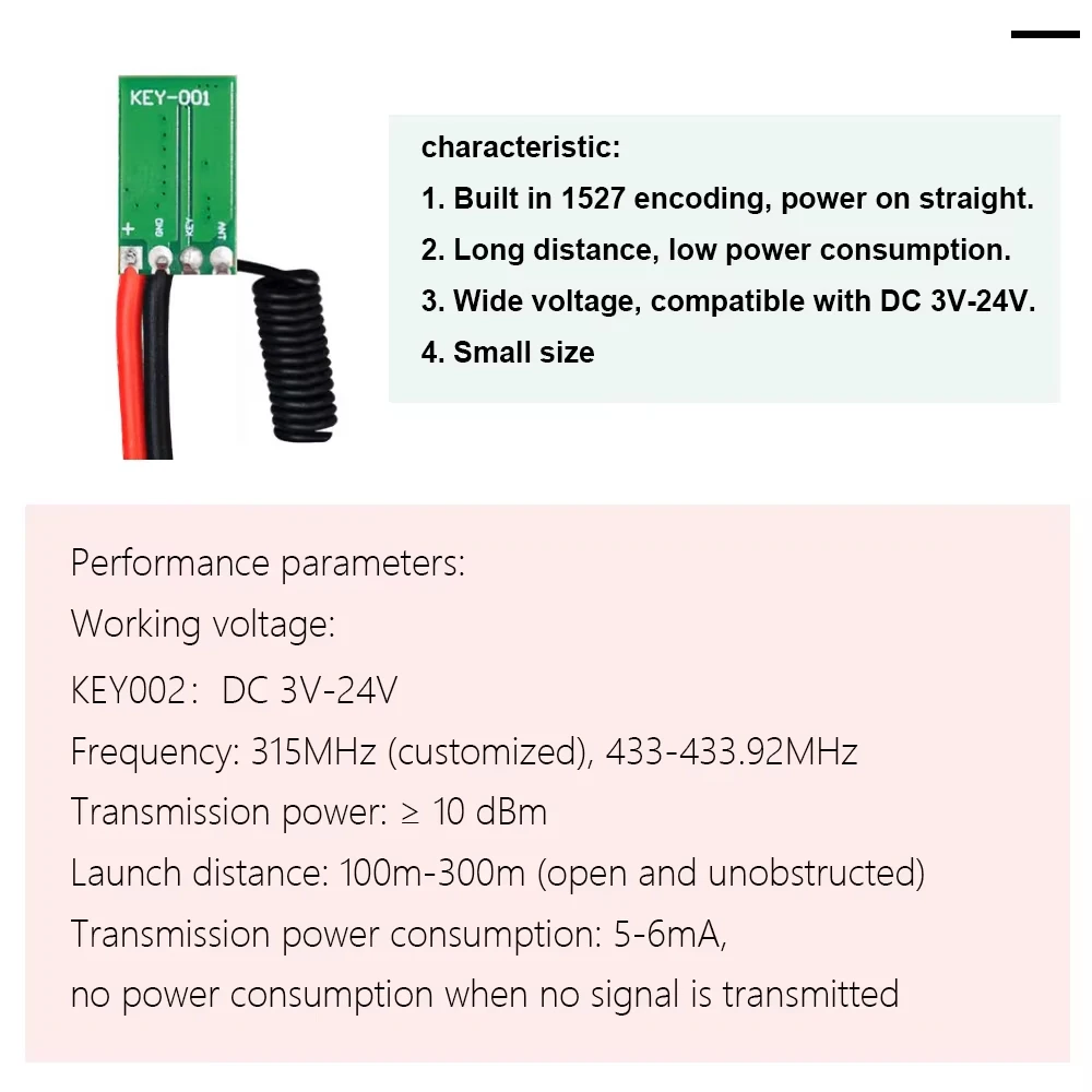 433Mhz RF Wireless Transmitter Modul Mini DC 12V 3V 5V 24V Learning Code 433.92MHz 1 CH output For Remote Controls 1527 Encoding thumbnail 3