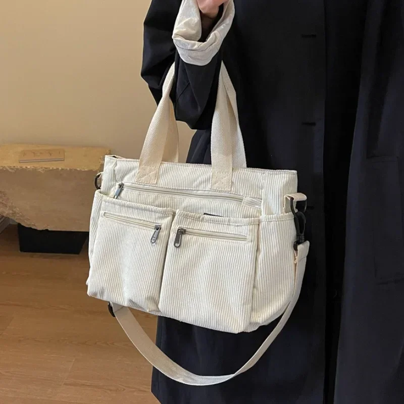 Casual Corduroy Messenger Bags Large Capacity Commuter Mummy Portable Shoulder Bag Multi Layers Camping Tote Bags thumbnail 2