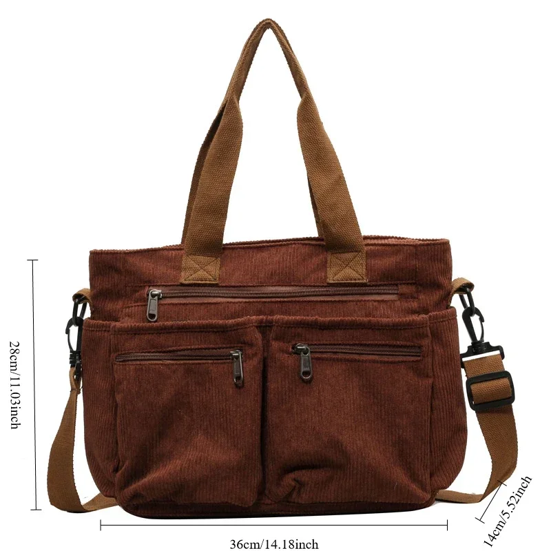 Casual Corduroy Messenger Bags Large Capacity Commuter Mummy Portable Shoulder Bag Multi Layers Camping Tote Bags thumbnail 6