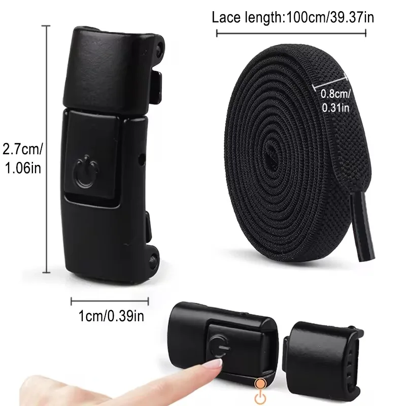 8mm No Tie Shoe Laces Metal Press Lock Shoelaces Without Ties Elastic Laces Sneaker Kids Adult Widened Flat Shoelace for Shoes thumbnail 2