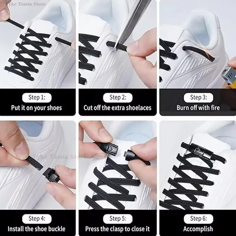 8mm No Tie Shoe Laces Metal Press Lock Shoelaces Without Ties Elastic Laces Sneaker Kids Adult Widened Flat Shoelace for Shoes thumbnail 6