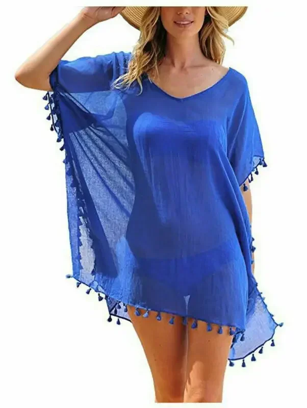 Women Swimsuit Baggy Tunic Tops Bikini Cover-Ups Dress Swim Summer Beach Bathing T-Shirt Women Cotton Blouse Beachwear thumbnail 2