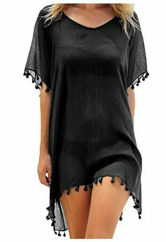 Women Swimsuit Baggy Tunic Tops Bikini Cover-Ups Dress Swim Summer Beach Bathing T-Shirt Women Cotton Blouse Beachwear thumbnail 6