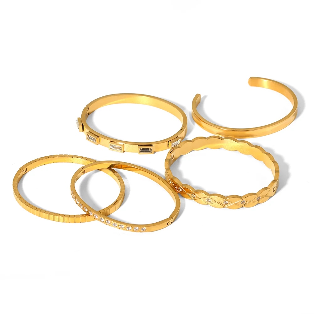 Fashion Minimalist Highlight Luxury 18k Gold Plated Geometric Bangles Tarnish Free Glossy Stainless Steel Bangle For Women Gifts thumbnail 5