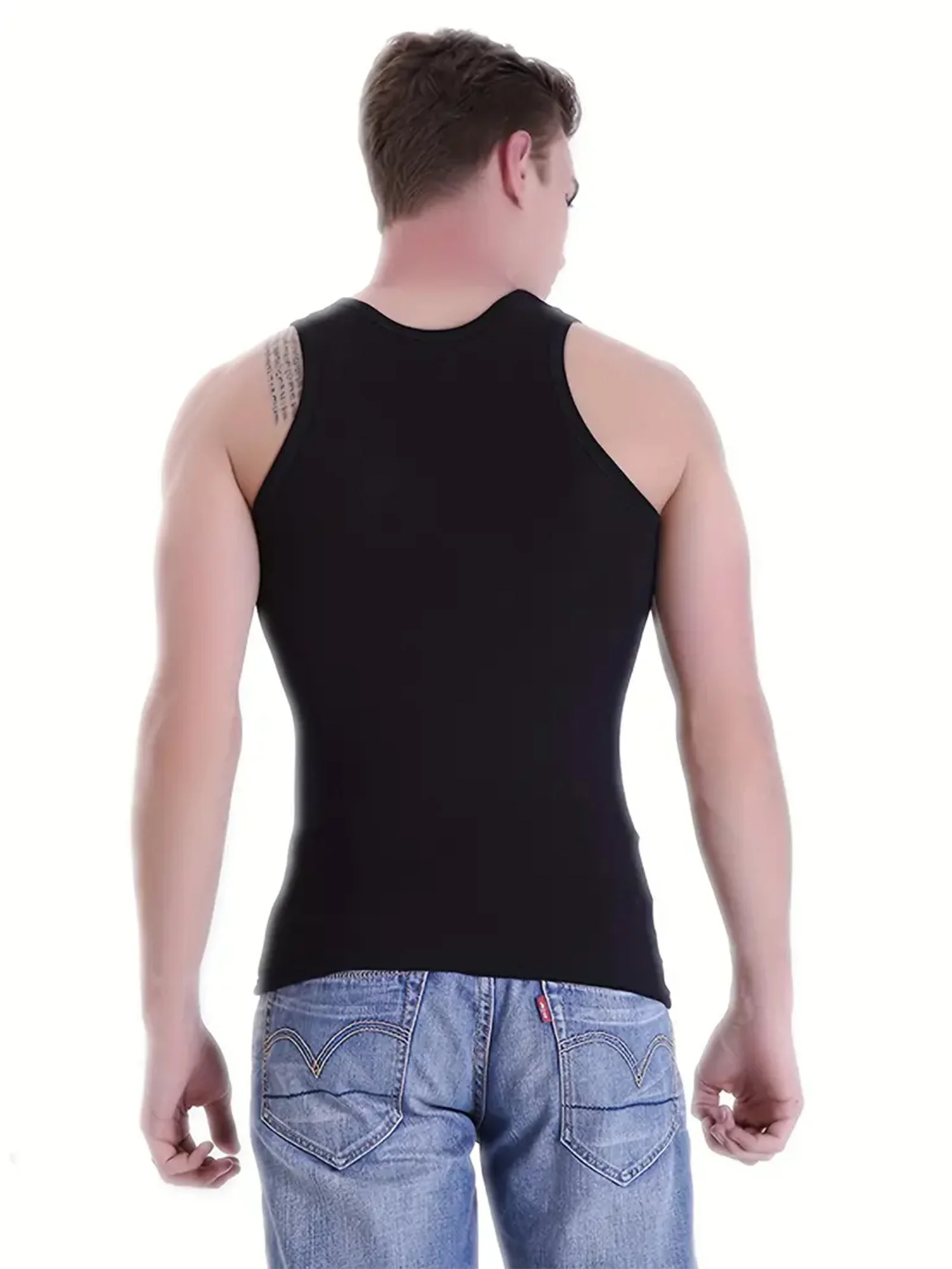 Men's Vest Black 5-Piece Breathable Quick-Drying Polyester Fiber Sports Vest Suitable for Gym Running and Training Casual Pure C thumbnail 3