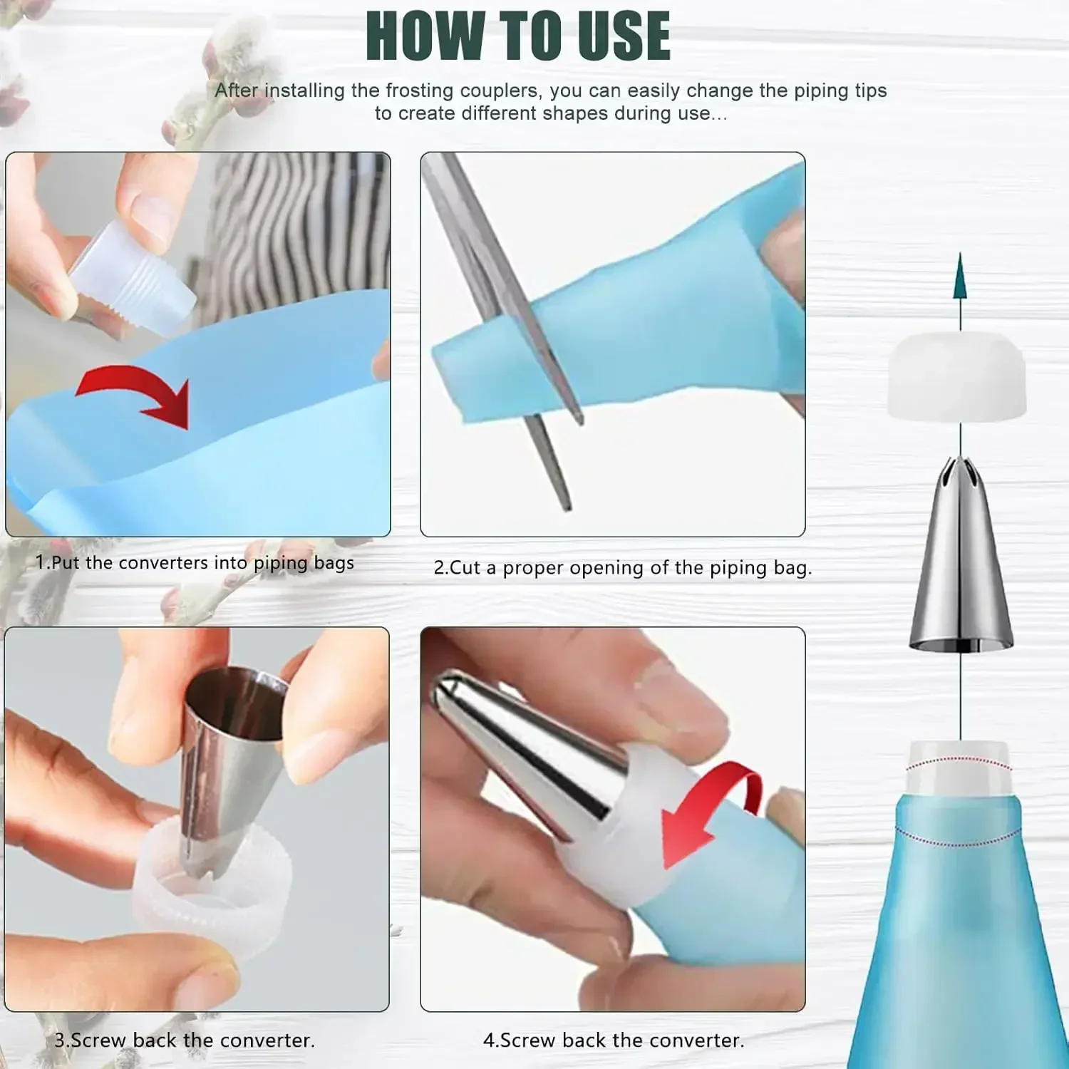 Piping Bags Cake Decorating Tools Reusable Silicone Pastry Bag Stainless Steel Nozzle Piping Nozzles Pastry Set Baking Tools thumbnail 6