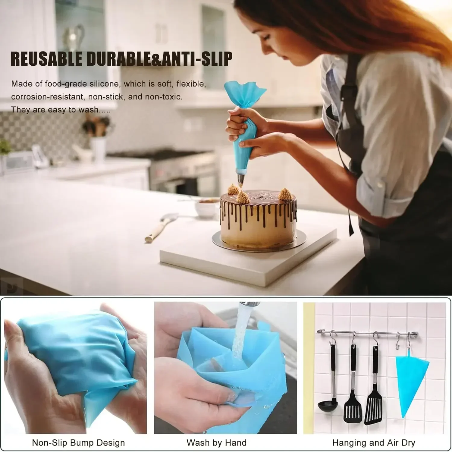 Piping Bags Cake Decorating Tools Reusable Silicone Pastry Bag Stainless Steel Nozzle Piping Nozzles Pastry Set Baking Tools thumbnail 4
