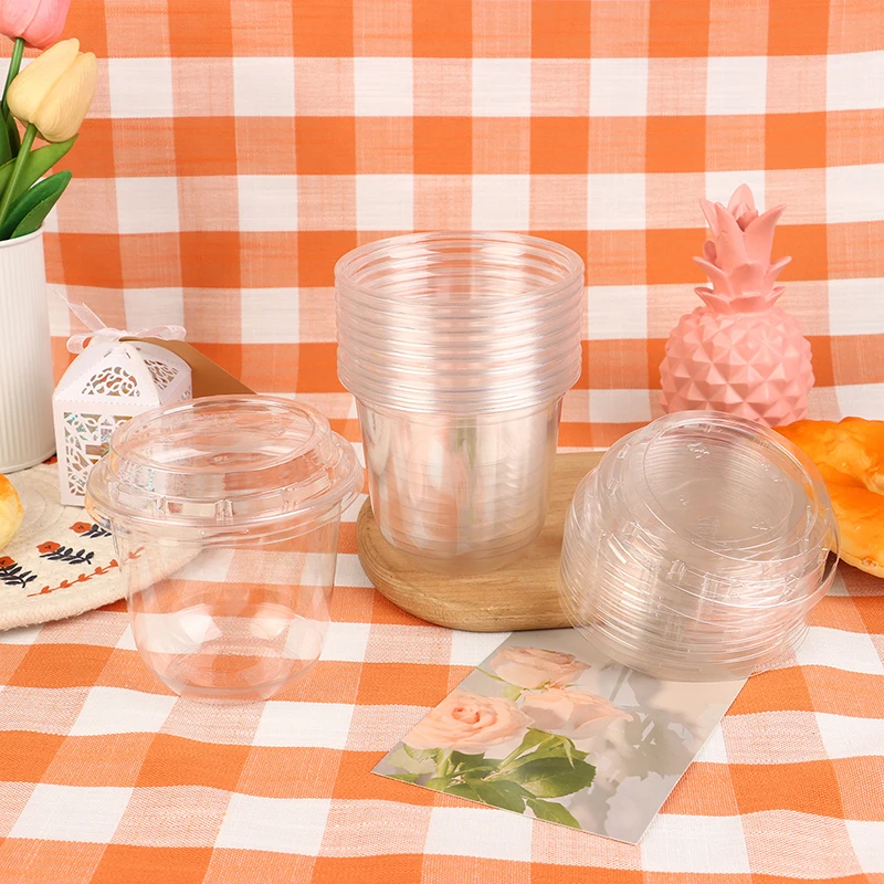 10Pcs 10Oz Disposable Mousse Cups Cake With Lid Clear Plastic Boxes Ice-Cream Dessert Picnic Pudding Jelly Dessert Yogurt Cups thumbnail 5