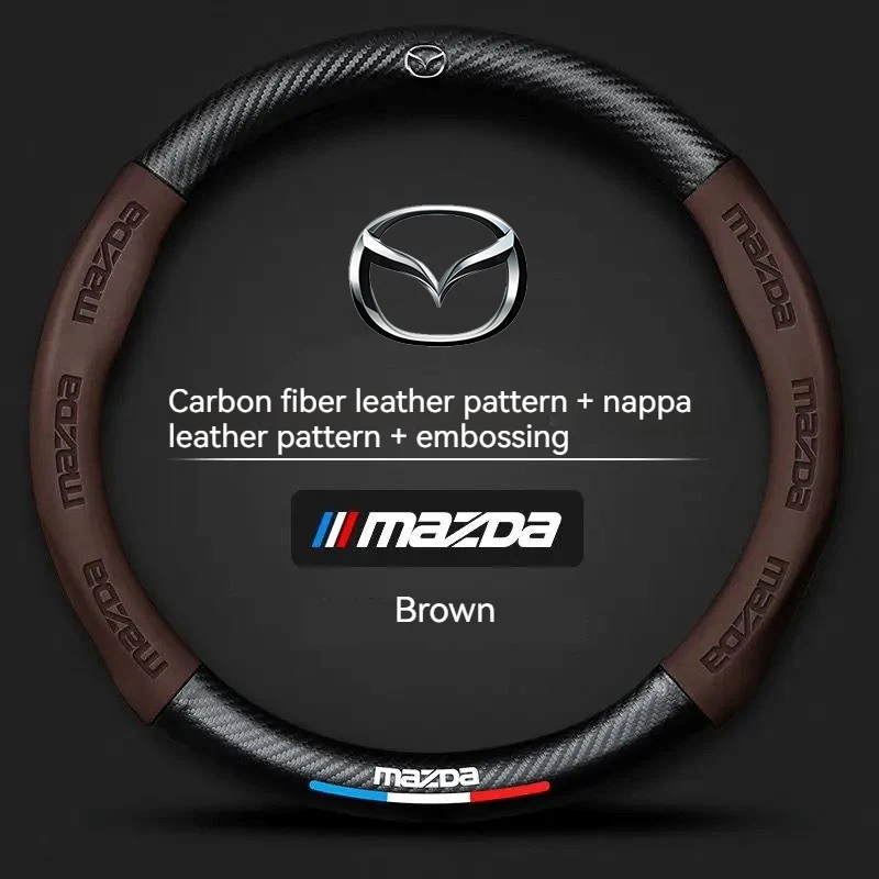 Carbon fiber Leathe Car Steering Wheel Cover For Mazda 3 5 6 SKYACTIV Axela Atenza CX30 CX5 CX8 CX9 MX5 RX8 RX7 BT50 Accessories thumbnail 2