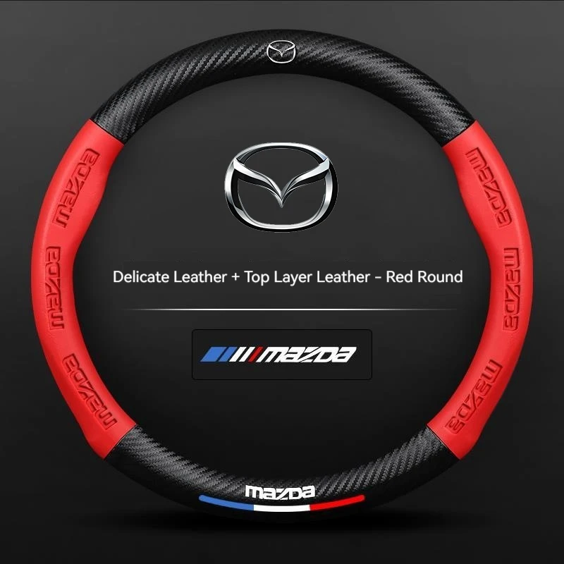 Carbon fiber Leathe Car Steering Wheel Cover For Mazda 3 5 6 SKYACTIV Axela Atenza CX30 CX5 CX8 CX9 MX5 RX8 RX7 BT50 Accessories thumbnail 3