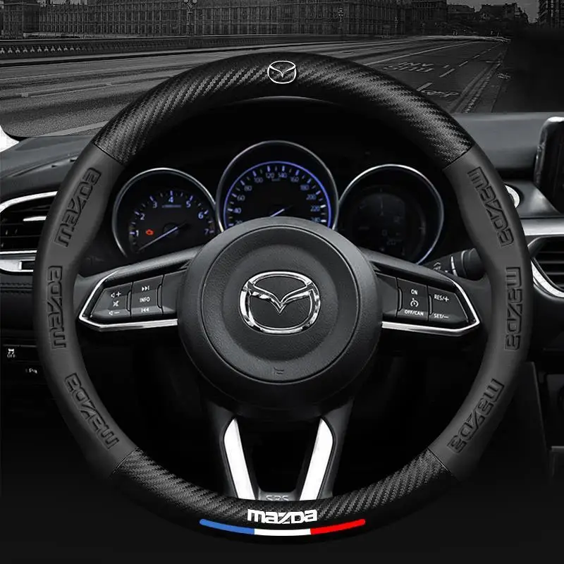 Carbon fiber Leathe Car Steering Wheel Cover For Mazda 3 5 6 SKYACTIV Axela Atenza CX30 CX5 CX8 CX9 MX5 RX8 RX7 BT50 Accessories thumbnail 4